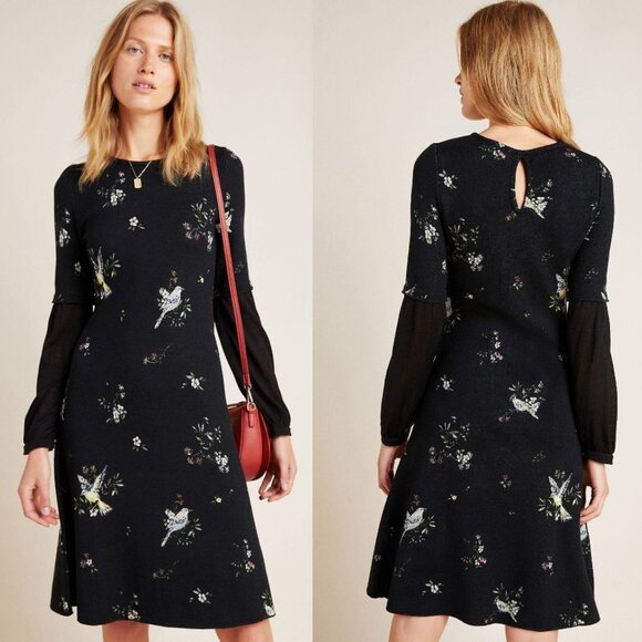 Anthropologie Aldomartins Cherie Bird Knit Sweater Dress Small